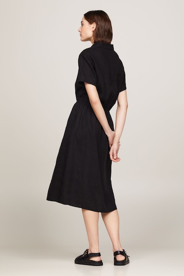 Tommy Hilfiger Linen Midi Black Shirt Dress
