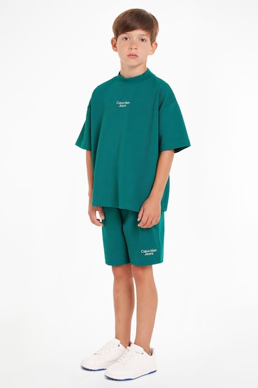 Calvin Klein Green Ottomon Logo T-Shirt And Shorts Set