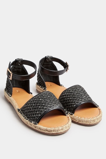 Long Tall Sally Black Espadrille Open Toe Sandals In Standard Fit