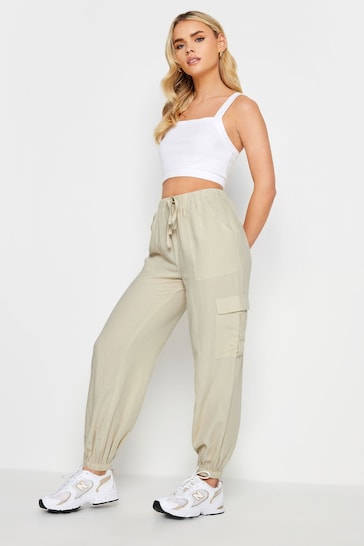 PixieGirl Petite Natural Linen Cuffed Cargo Trousers