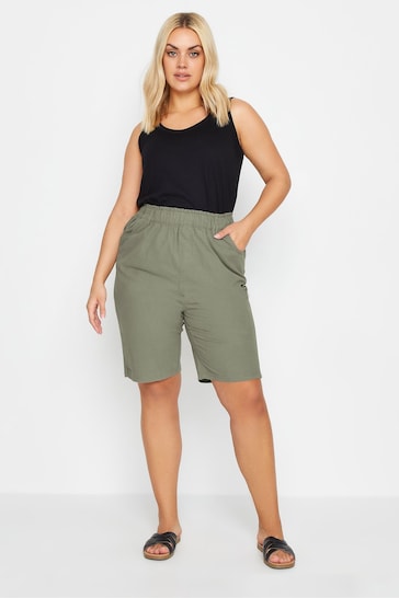 Yours Curve Green Khaki Cool Cotton Shorts