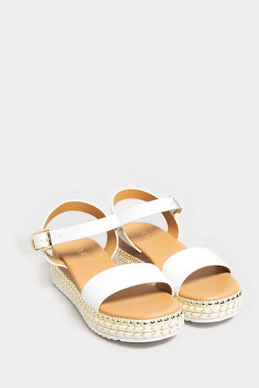 Yours Curve White Brown Wide Fit Wide Fit Diamante Flower Sandals