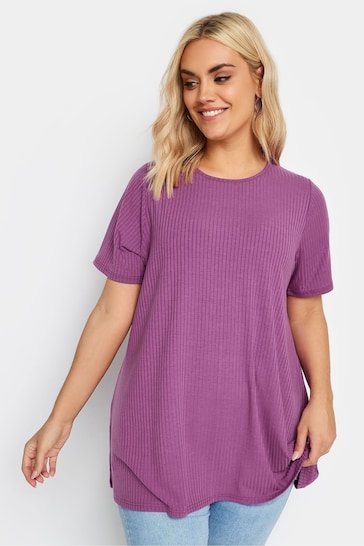 Yours Curve Purple Ribbed T-Shirt