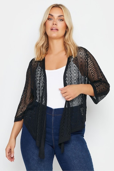 Yours Curve Black Chevron Pointelle Waterfall Cardigan