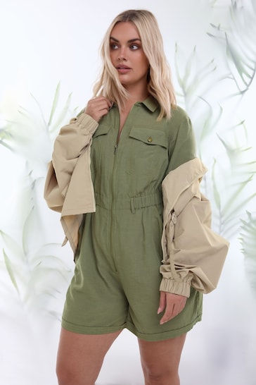 Yours Curve Green YOURS Curve Khaki Green Utility Playsuit