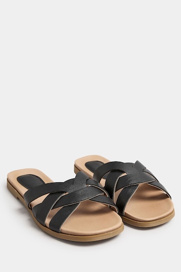 Yours Curve Black Extra-Wide Fit Woven Flat Sandals