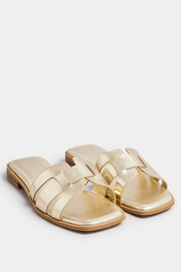 Yours Curve Gold Cut Out Mule Sandals In Extra Wide EEE Fit