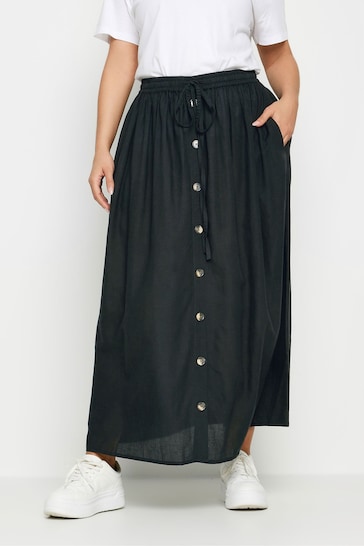 Yours Curve Black Chambray Button Front Maxi Skirt
