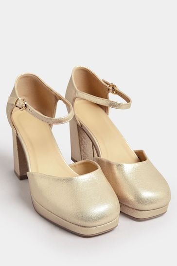 Yours Curve Gold Extra-Wide Fit Platform Court Shoes