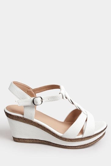 Yours Curve White Cross Strap Wedge Heels In Extra Wide EEE Fit