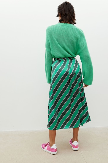 Oliver Bonas Green Diagonal Stripe Midi Skirt