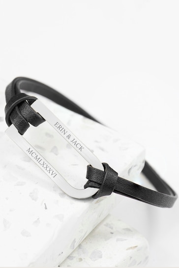 Personalised Mens Shoreditch Black Leather Bracelet by Treat Republic