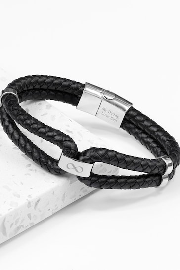 Personalised Mens Infinity Dual Leather Bracelet  by Treat Republic