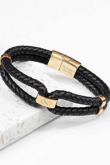 Personalised Mens Infinity Dual Leather Bracelet  Gold by Treat Republic