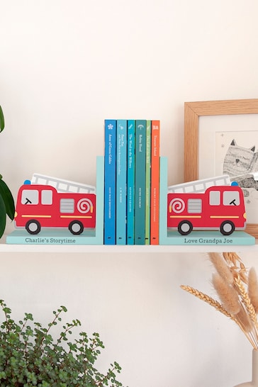 Personalised Kids Fire Engine Bookends by Treat Republic