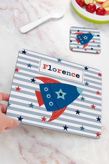 Personalised Childs Space Rocket Placemat Set by Treat Republic