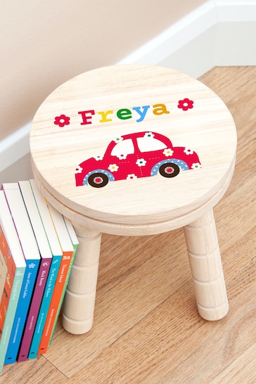 Personalised Pink Car Kids Wooden Stool by Treat Republic