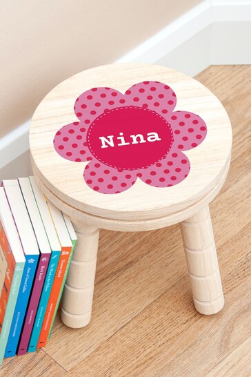 Personalised Pink Floral Kids Wooden Stool by Treat Republic