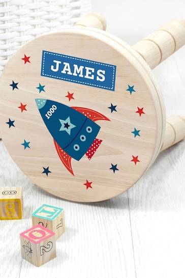 Personalised Space Rocket Kids Wooden Stool by Treat Republic