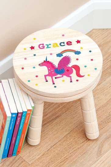Personalised Pink Unicorn Kids Wooden Stool by Treat Republic