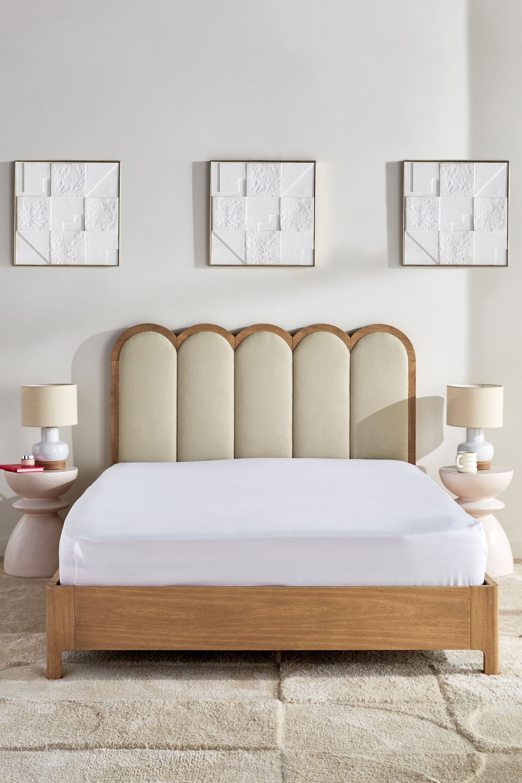 Natural linen discount bed frame