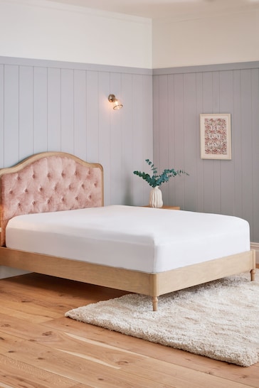 Plush Chenille Rose Pink Rose Wood Upholstered Bed Frame
