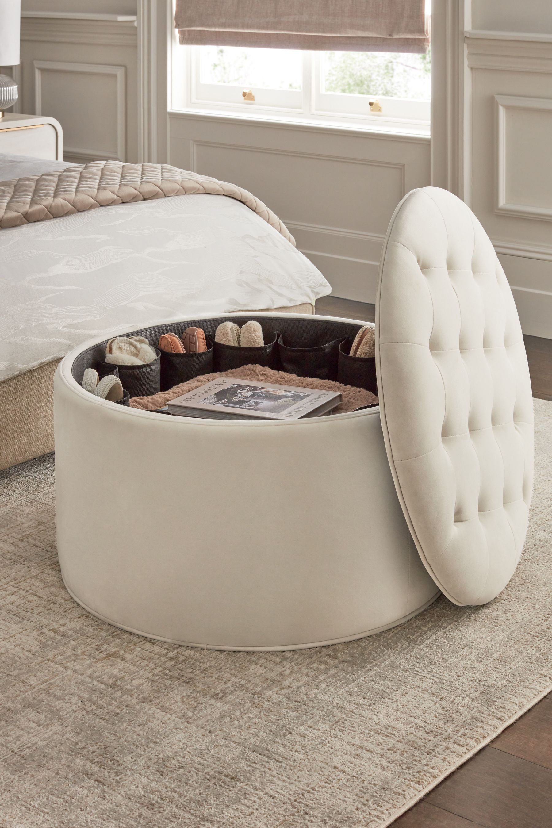 Buy Soft Velvet Natural Oyster Hartford Upholstered Shoe Storage