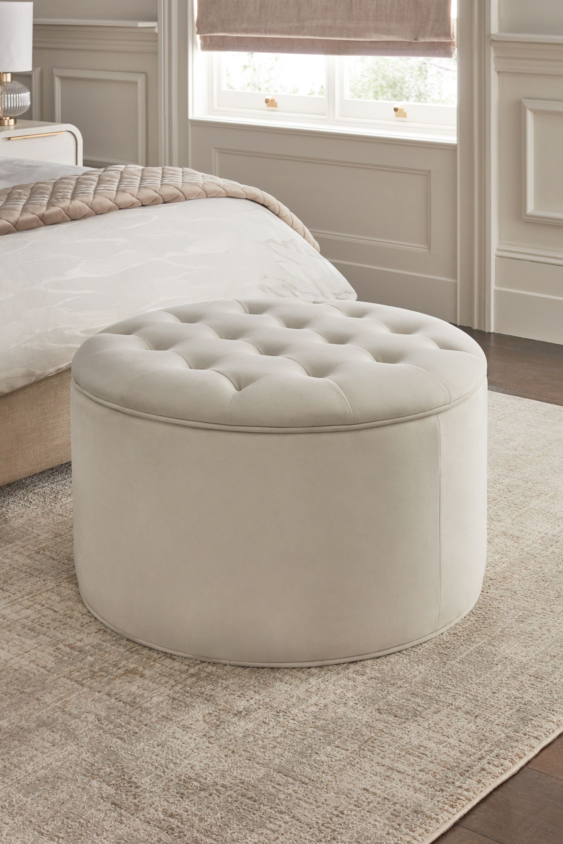 Soft Velvet Natural Oyster Hartford Upholstered Shoe Storage Ottoman