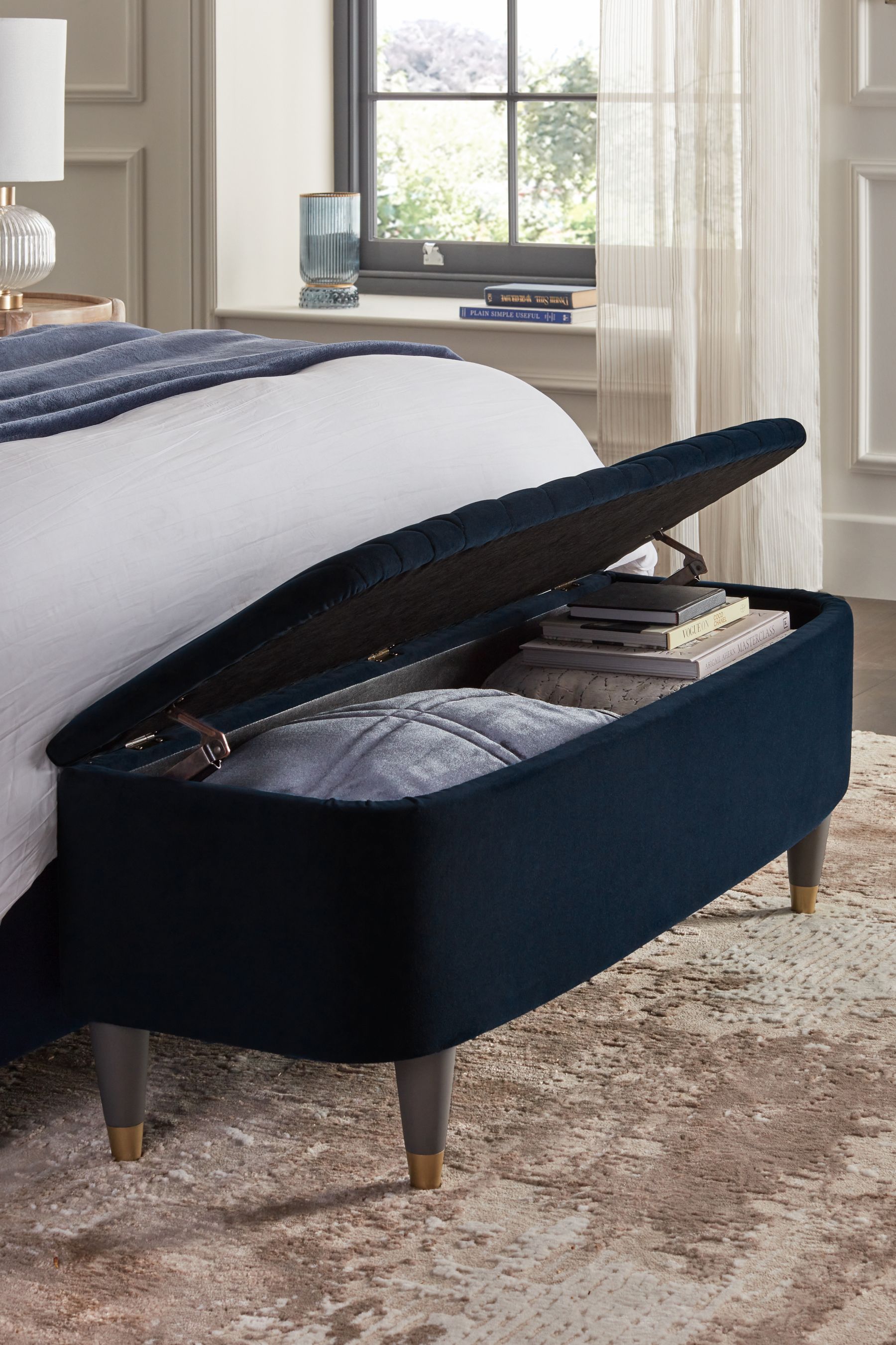 Blue suede ottoman cheap
