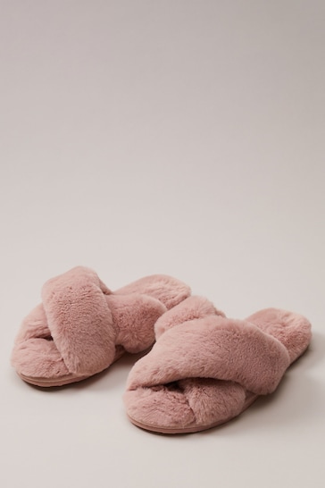 Phase Eight Pink Faux Fur Sliders Slippers