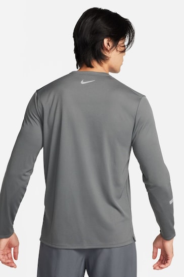 Nike Grey Miler Flash Dri-FIT UV Long-Sleeve Running Top