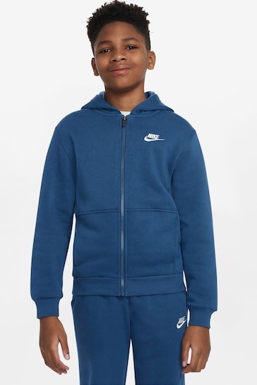 Nike Mid Blue Club Fleece Zip Through Hoodie