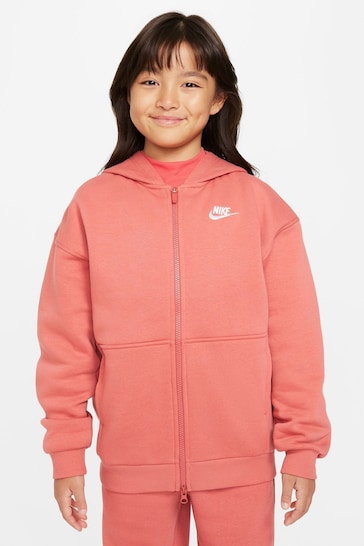 Nike Peach Pink Oversized Club Fleece Zip Through Hoodie