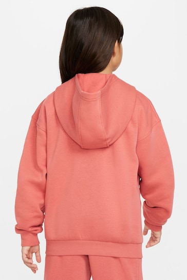 Nike Peach Pink Oversized Club Fleece Zip Through Hoodie
