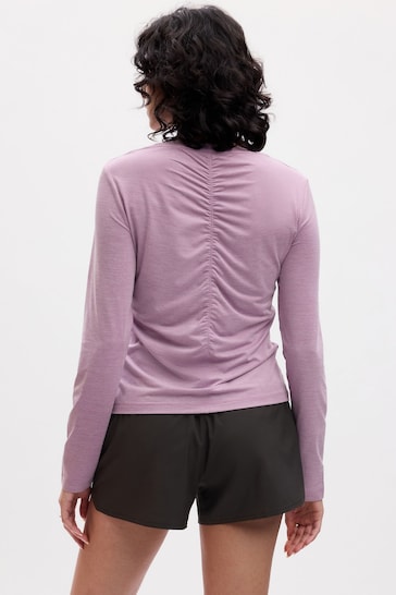 Gap Purple Fitted Ruched Long Sleeve Crew Neck Top
