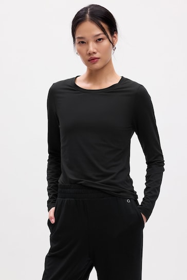 Gap Black Fitted Ruched Long Sleeve Crew Neck Top