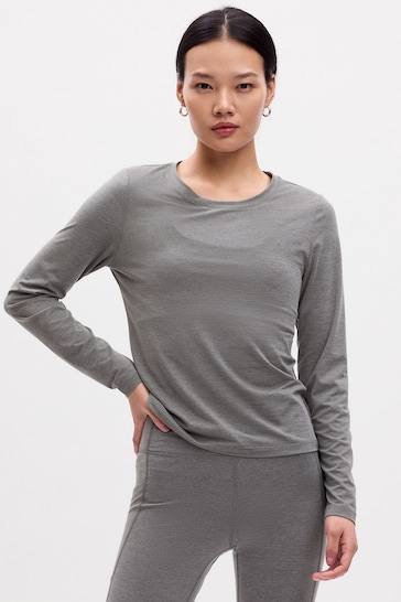 Gap Grey Fitted Ruched Long Sleeve Crew Neck Top