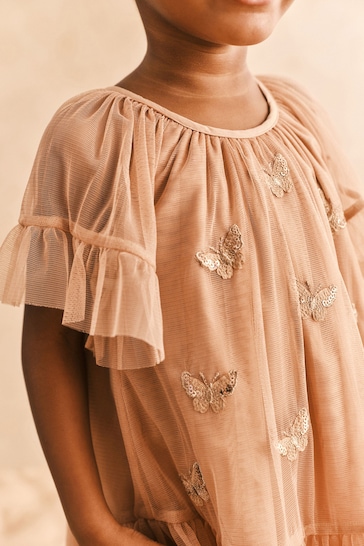 Neutral Butterfly Mesh Dress (3mths-7yrs)