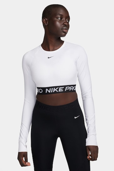 Nike White Pro Dri-FIT Cropped Long-Sleeve Top