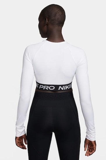 Nike White Pro Dri-FIT Cropped Long-Sleeve Top