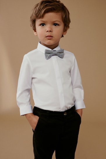 White Long Sleeve Shirt And Bow Tie Set (3mths-7yrs)