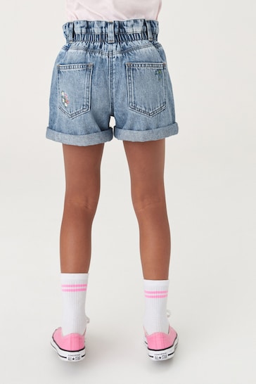 Mid Blue Floral Embroidery Denim Shorts (3-16yrs)