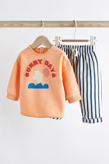 Orange Sunny Days Baby Cosy Sweatshirt and Wide Leg Trousers 2 Piece Set