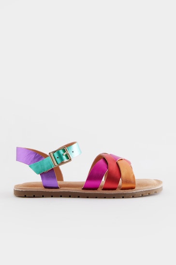 Multi Rainbow Standard Fit (F) Leather Woven Sandals