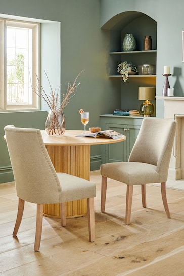 Set of 2 Soft Linen Look Light Natural Wolton Collection Luxe Light Wood Leg Dining Chairs