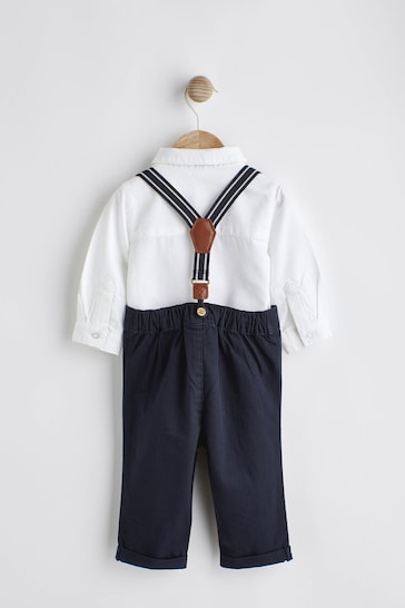 Navy Blue Baby Shirt, Trousers and Braces 3 Piece Set (0mths-2yrs)