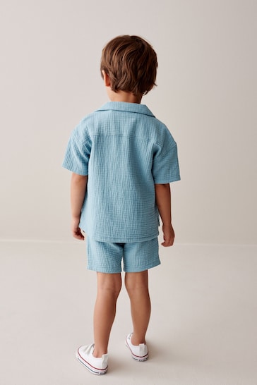 Blue Short Sleeve Textured Shirt and Shorts Set (3mths-12yrs)