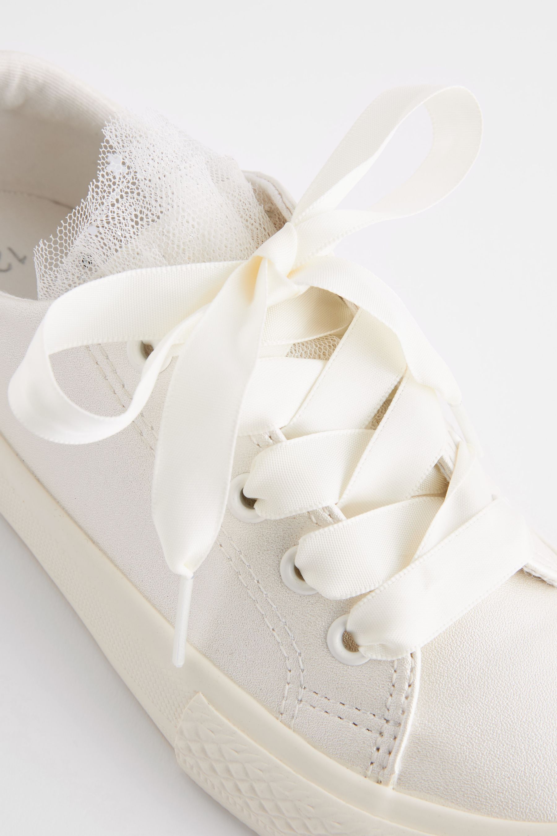 White Bridesmaid Occasion Tulle Lace Up Trainers