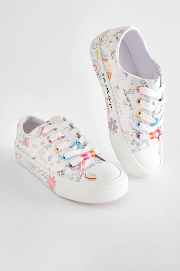 White Scribble Design Standard Fit (F) Star Lace-Up Trainers