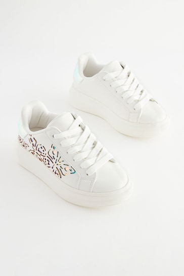 White Butterfly Chunky Sole Trainers